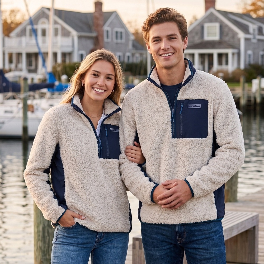 NWT Vineyard Vines Unisex / Mens S Sherpa Fleece Half Zip Pullover Sweater Navy